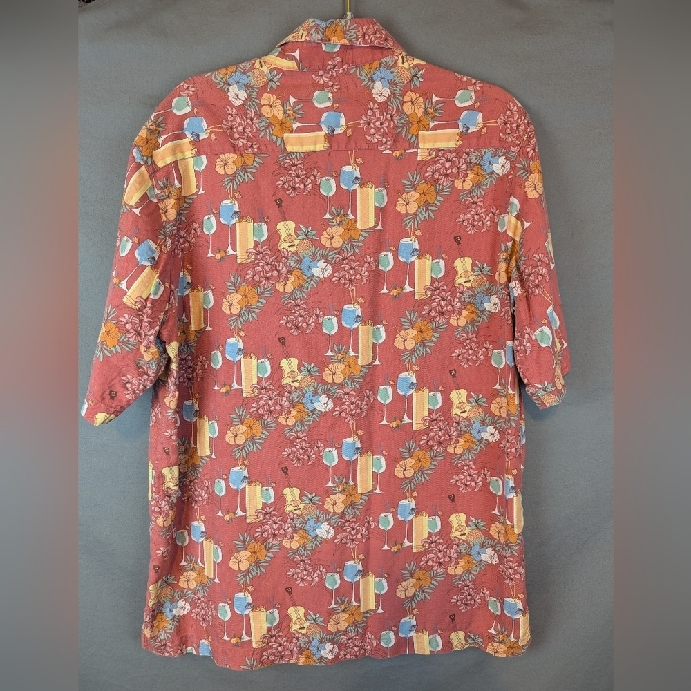Caribbean Medium Silk/Cotton Blend Hawaiian Button Down Shirt Ukulele Margaritas - Picture 2 of 10